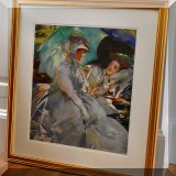 A14. Framed John Singer Sargeant Watercolors Exhibition “Simplon Pass: Reading” print. 26”h x 24”w 